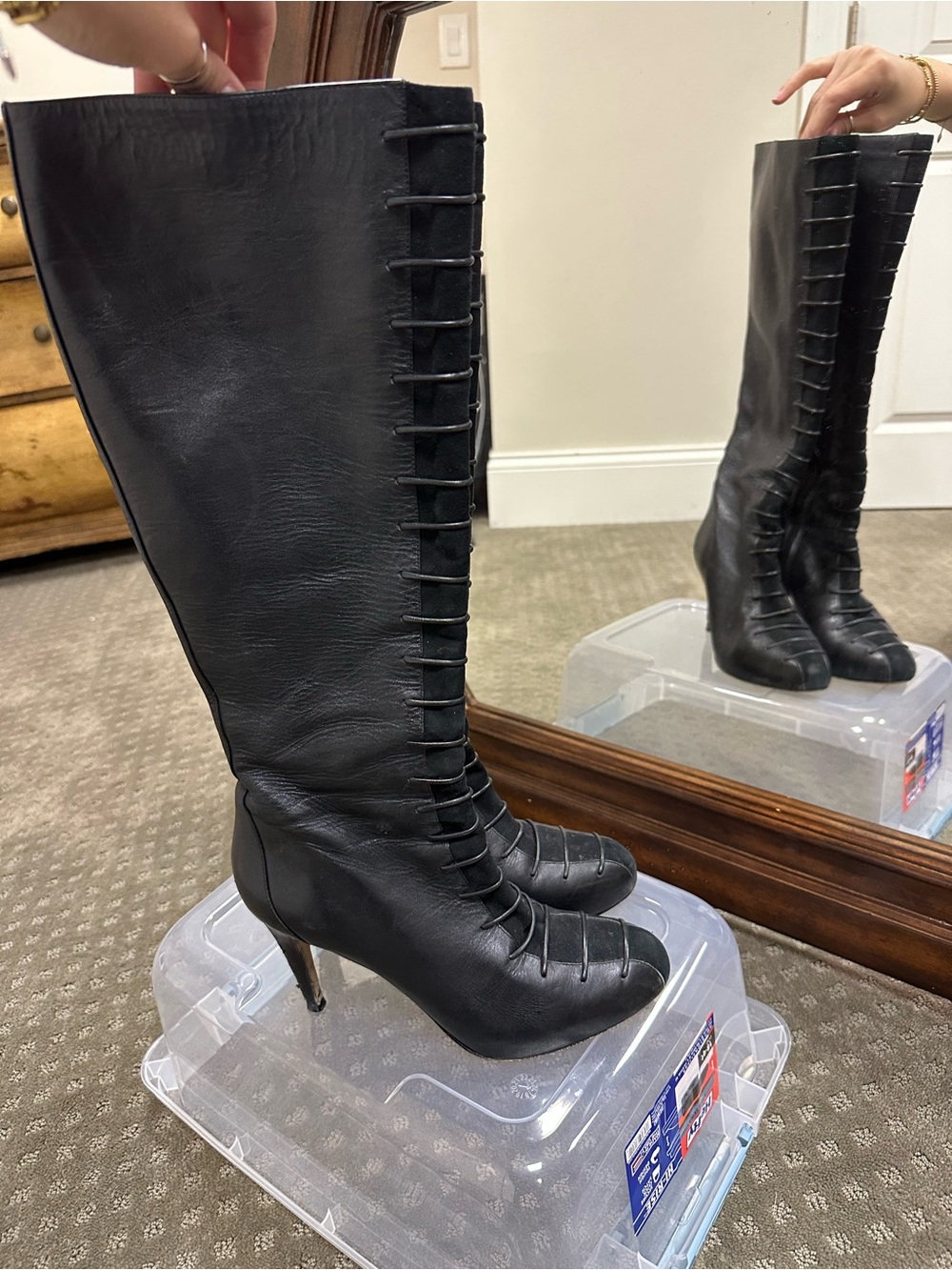 Nike Air / Cole Haan Black Knee-High Lace-Front Stiletto Boots